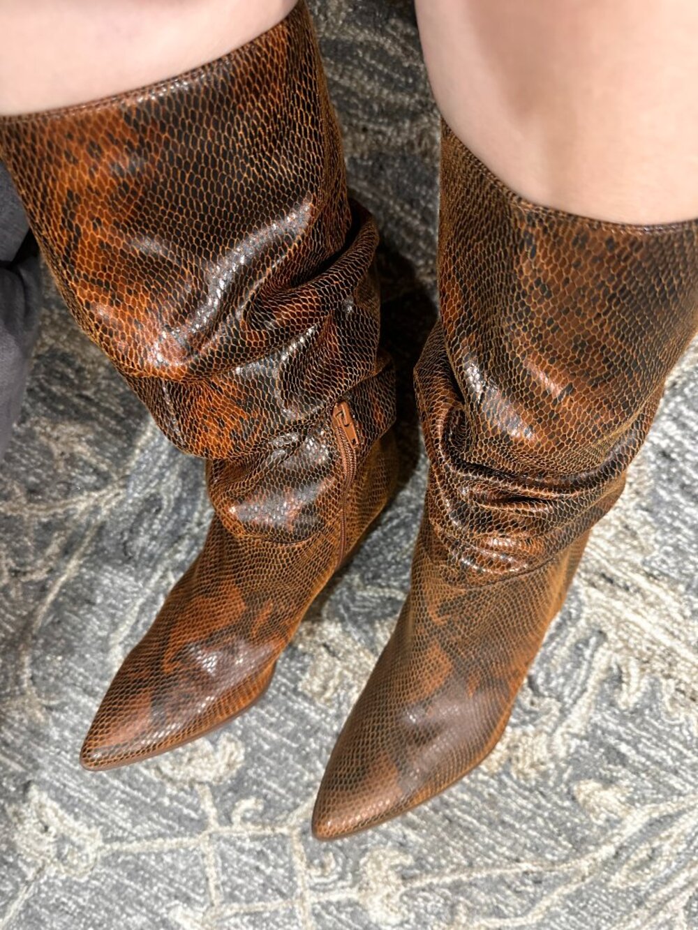 Jessica Simpson Brown Snake Print Slouch Wedge Boots Pointed Toe 10M